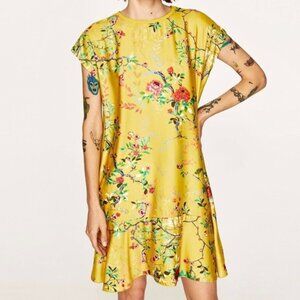 ZARA Floral Print Dress, Flowy and Fun Shift Dress with Ruffled Hem
